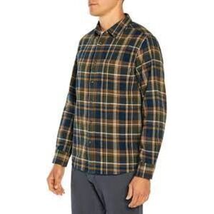 Eddie Bauer Men XL Blue & Olive Plaid Flannel Classic Fit Work Chore Barn Shirt
